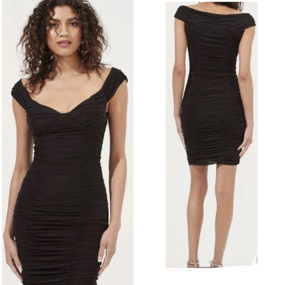 NWT ASTR The LABEL Anthropologie Black Ruched Bodycon Mini Dress Size S $110